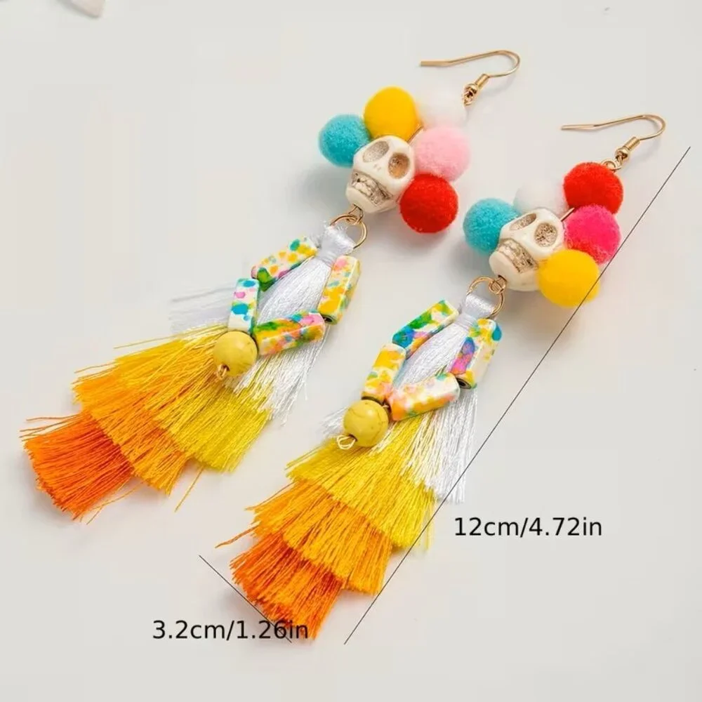 Halloween Day of the Dead Dia De Los Muertos Skull Earrings Z271 - Picture 2 of 2